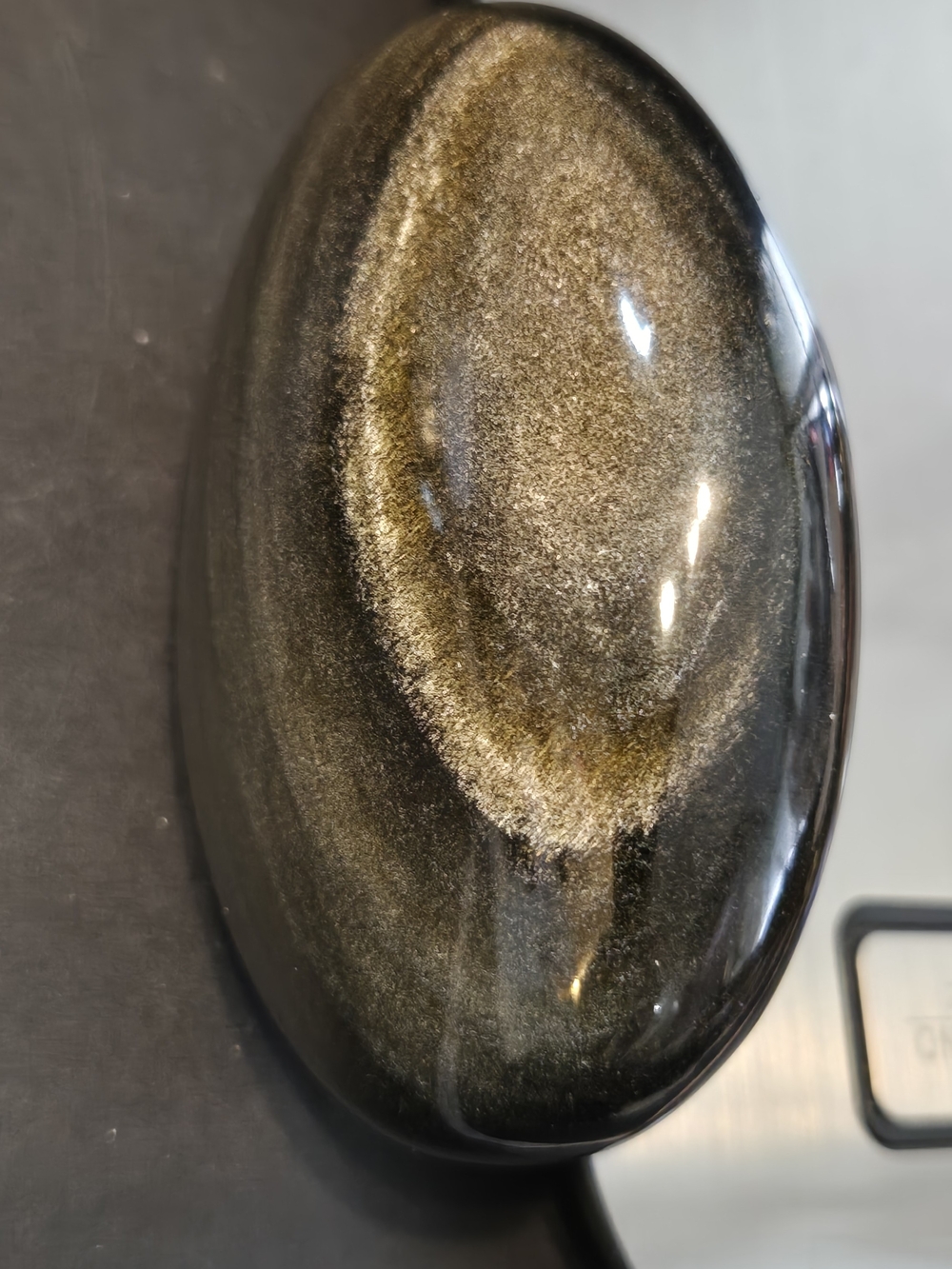 💎 Golden Sheen Obsidian Palm Stone • 5.36 oz